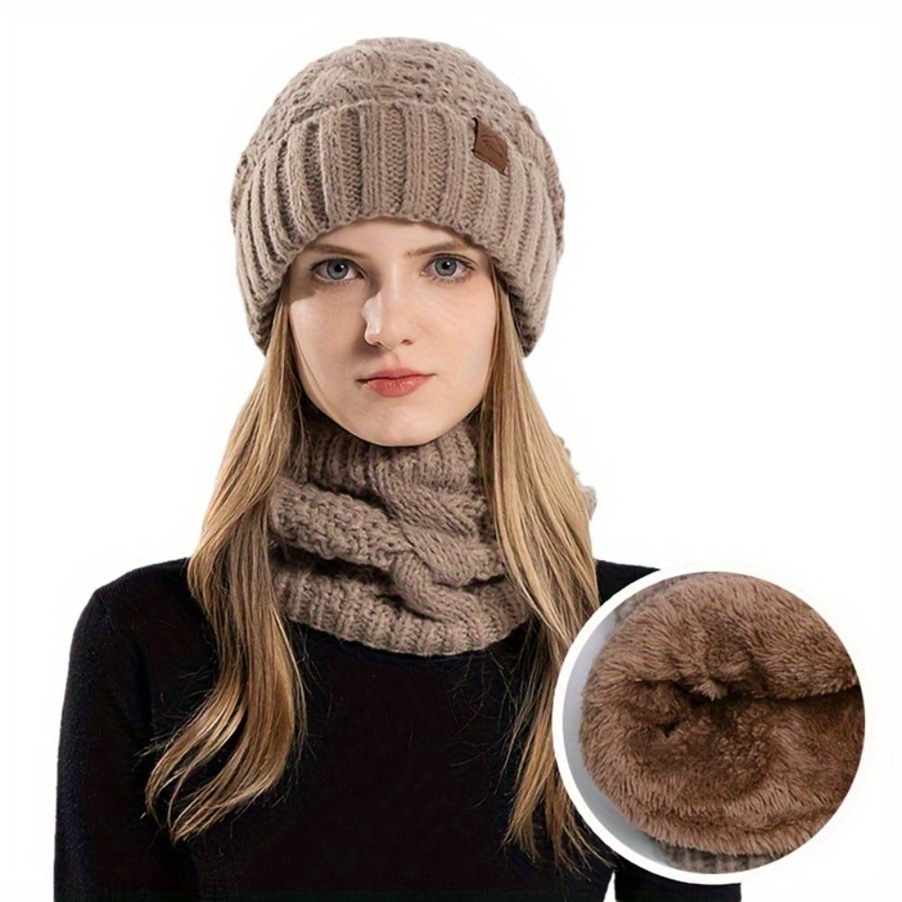 Wool Glove Lined - Zachte wintermuts-sjaalset, fleece gevoerd, nekwarmer, thermische