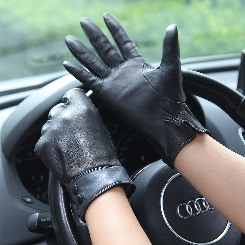 Wool Glove Lined - Mode Zwarte Echte Lederen Handschoenen Vrouwelijke