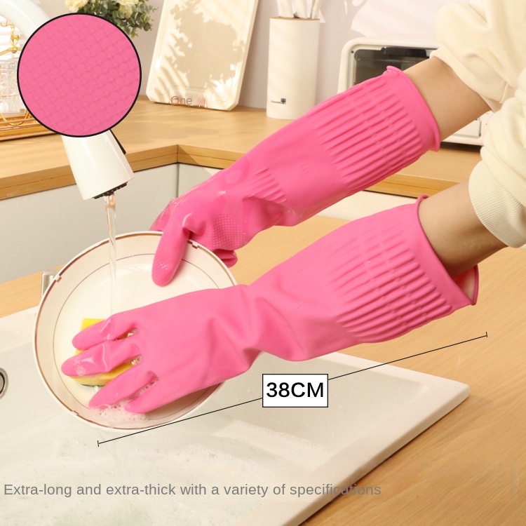 Dish Glove Rubber - 38Cm Extra Dikke Roze Rubber Afwashandschoenen