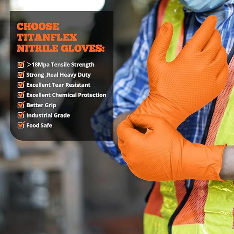 Zware oranje nitril handschoen - Nitrile Mechanic Glove recensie en prijs