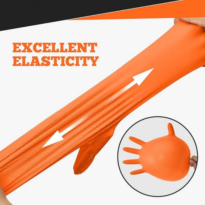 Zware oranje nitril handschoen - Nitrile Mechanic Glove recensie en prijs